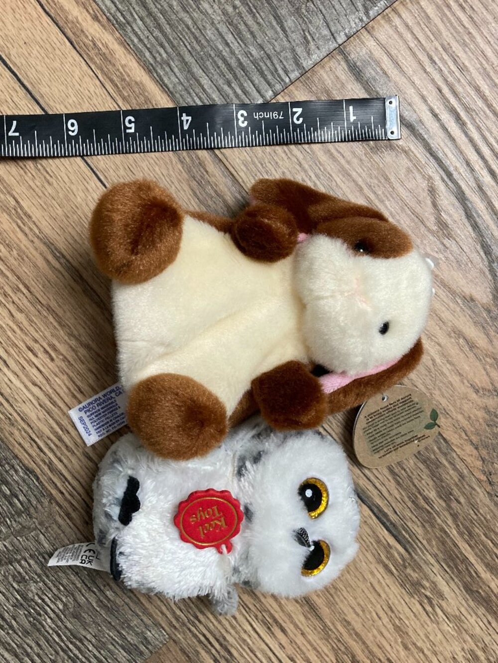 Palm Pals Puppy & Keel Toys Snowy Owl Bean Bag Plush Stuffed Animals Lot of 2